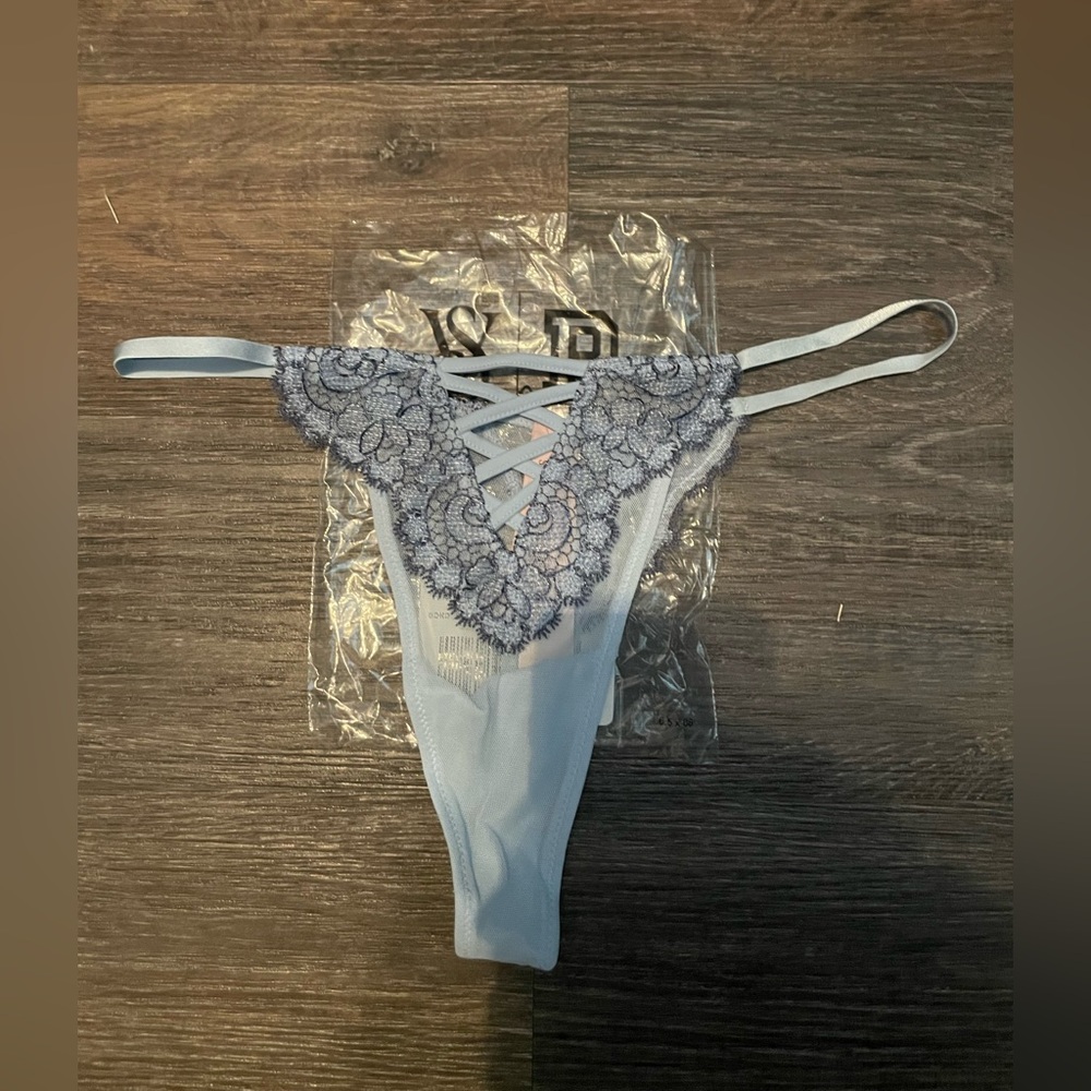 Victoria's Secret Boho Floral Lace Up Blue Thong Panties Medium